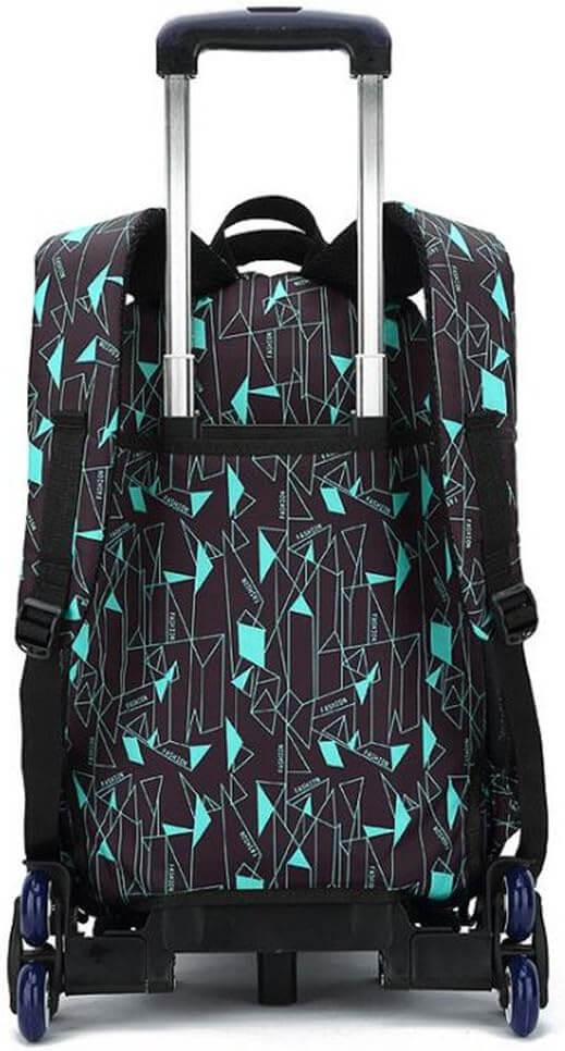 PurePerfect High-Capacity Unisex Rolling School Bag With Trolley on Six Wheels - Black With Teal - Image 2