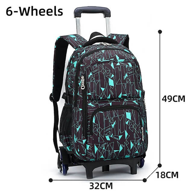 PurePerfect High-Capacity Unisex Rolling School Bag With Trolley on Six Wheels - Black With Teal - Image 3