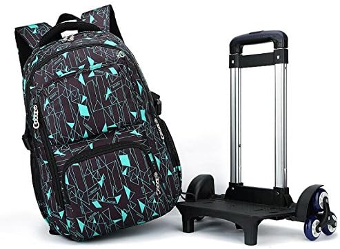 PurePerfect High-Capacity Unisex Rolling School Bag With Trolley on Six Wheels - Black With Teal - Image 4