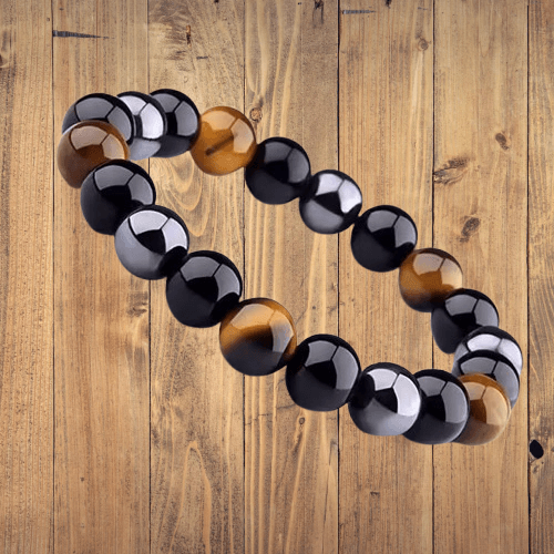 Tripple Protection Beaded Tiger Eye Black Obsidian Natural Stone Hematite Unisex Bracelet 8mm/10mm with Gift Box - Image 2