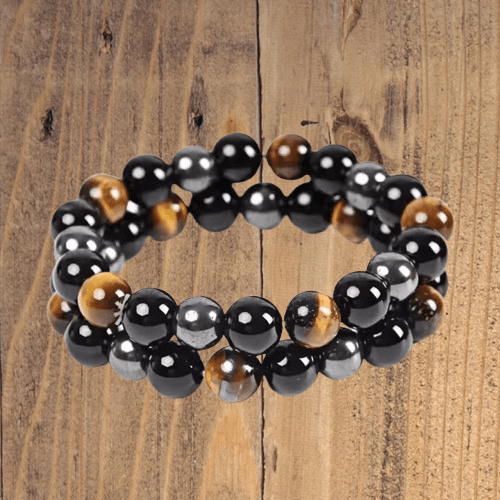 Tripple Protection Beaded Tiger Eye Black Obsidian Natural Stone Hematite Unisex Bracelet 8mm/10mm with Gift Box - Image 3