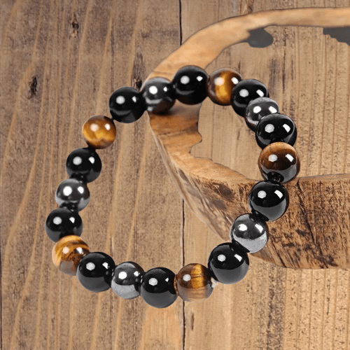 Tripple Protection Beaded Tiger Eye Black Obsidian Natural Stone Hematite Unisex Bracelet 8mm/10mm with Gift Box - Image 4