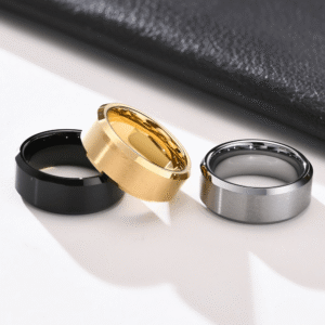 High Quality Stainless Steel Cute Plated Solid Color Round Wedding Ring with Polished Edge 8mm, Gold, Silver, Black with Gift Box