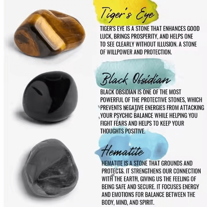 Tripple Protection Beaded Tiger Eye Black Obsidian Natural Stone Hematite Unisex Bracelet 8mm/10mm with Gift Box - Image 5